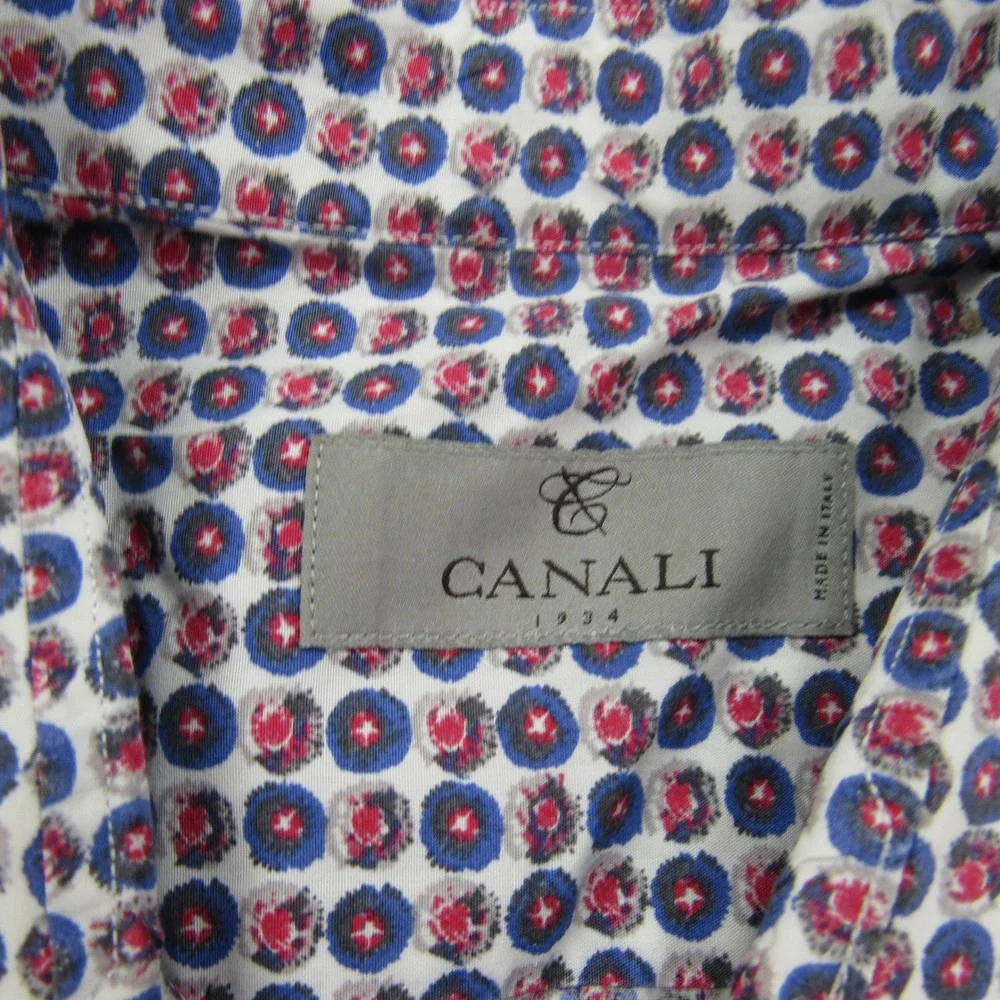 CANALI 1934 Mens XL Geometric Print Long Sleeve Button Down‎ Dress Shirt Italy